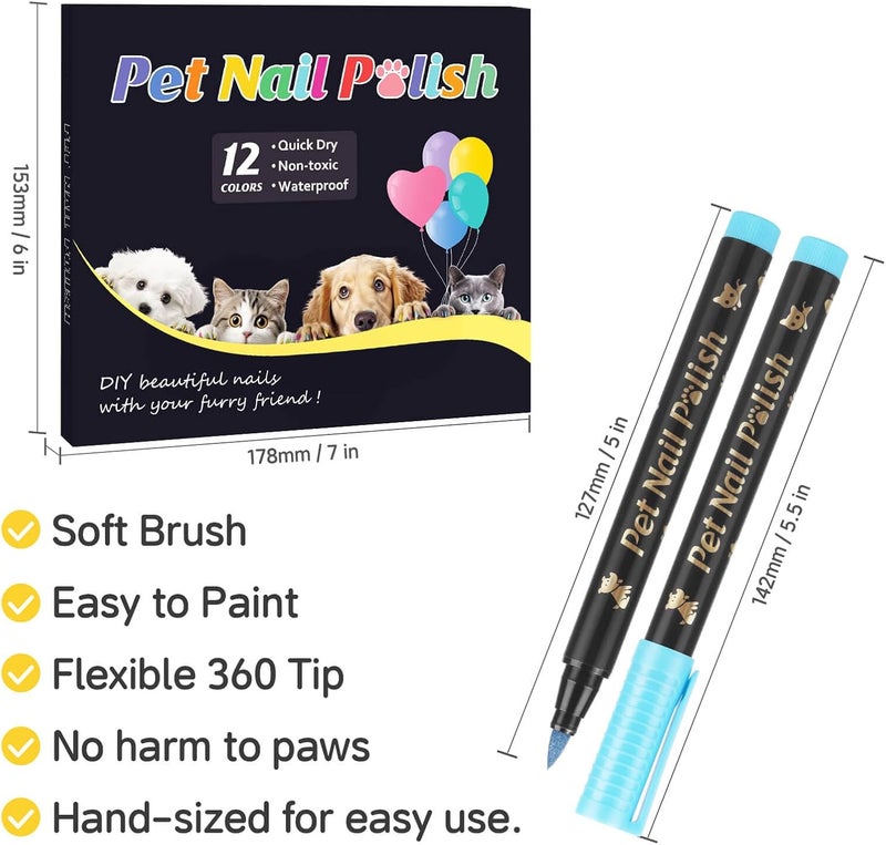 Cherocito Dog Nail Polish Pens Quick Dry,12 Colors Safe Dog Nail Polish Set to DIY Pretty Nails, Ideal Gifts for Dogs Cats Light Dark Nails, Odorless, Non-Toxic, Water-Based Pet Nail Accessories Set - Image 5